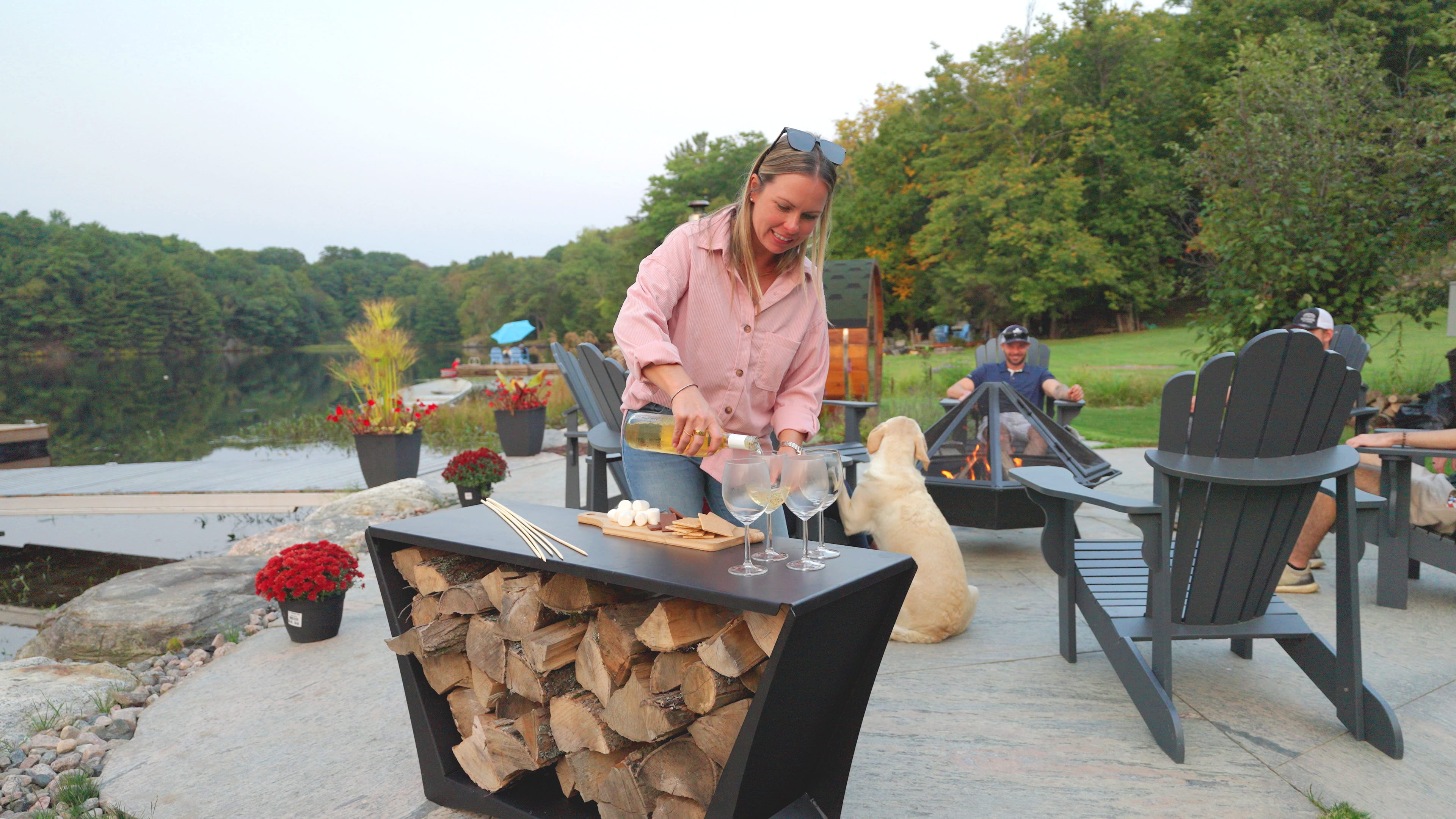 Tamarack log holder with split firewood