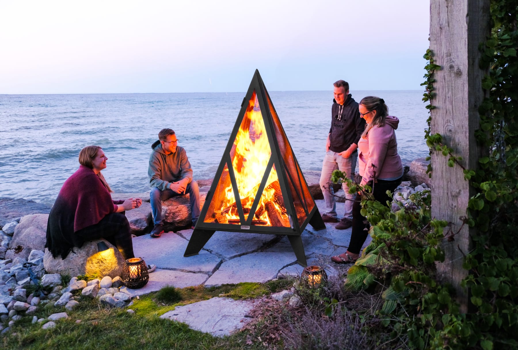 Iron Embers pyramid fire pit in an outdoor setting