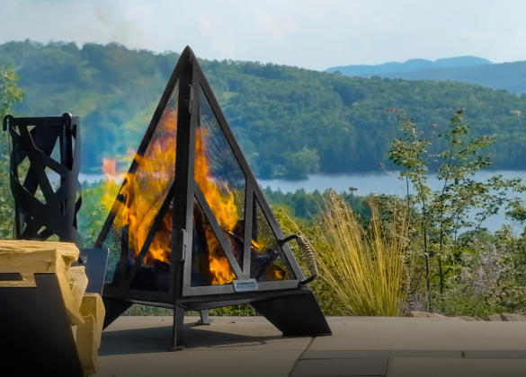 Iron embers 3' pyramid fireplace in the mountains